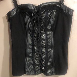 TRIPP NYC Corset size Large, black lace and faux leather.  Good condition.